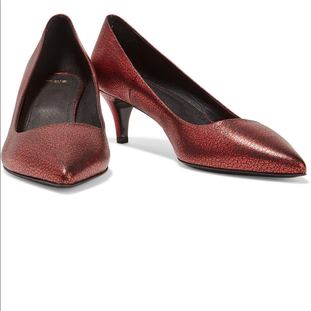 New Maje Red Fia Leather Court In Metallic Pumps